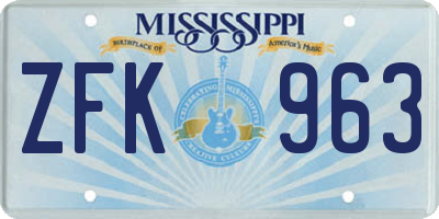 MS license plate ZFK963