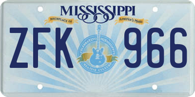 MS license plate ZFK966