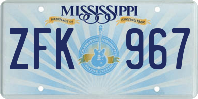 MS license plate ZFK967