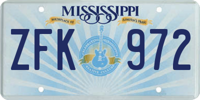 MS license plate ZFK972