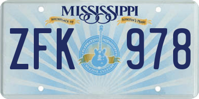 MS license plate ZFK978