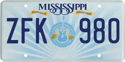 MS license plate ZFK980
