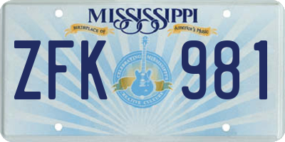 MS license plate ZFK981