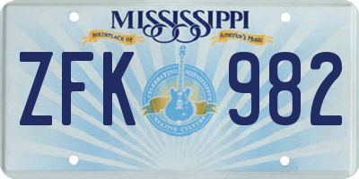 MS license plate ZFK982