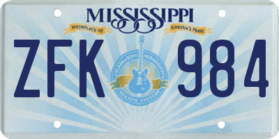 MS license plate ZFK984