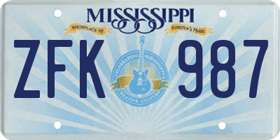 MS license plate ZFK987