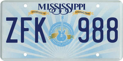 MS license plate ZFK988