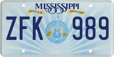 MS license plate ZFK989