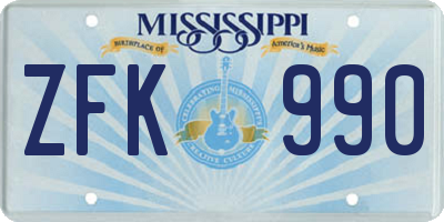 MS license plate ZFK990