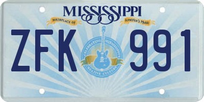 MS license plate ZFK991