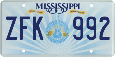 MS license plate ZFK992