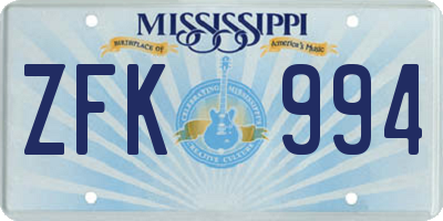 MS license plate ZFK994