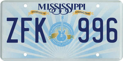 MS license plate ZFK996