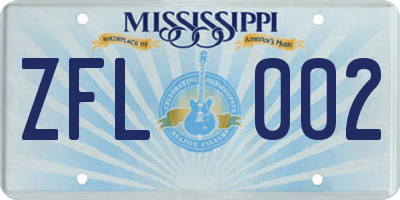 MS license plate ZFL002