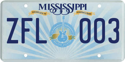 MS license plate ZFL003