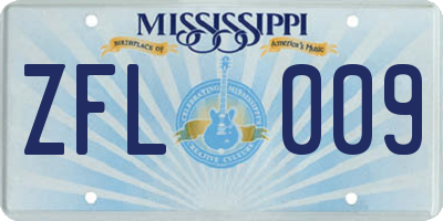 MS license plate ZFL009