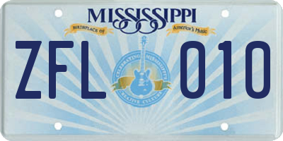 MS license plate ZFL010