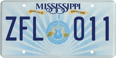 MS license plate ZFL011