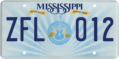 MS license plate ZFL012