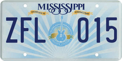 MS license plate ZFL015