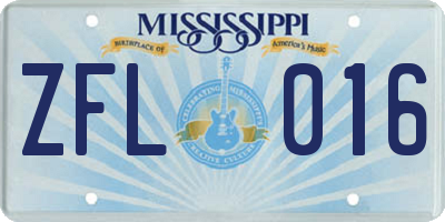 MS license plate ZFL016