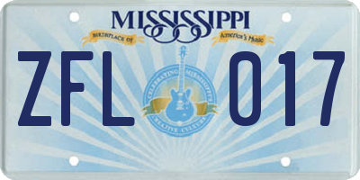 MS license plate ZFL017
