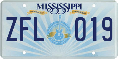 MS license plate ZFL019