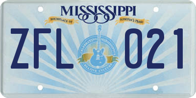 MS license plate ZFL021