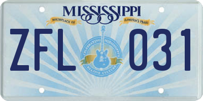 MS license plate ZFL031