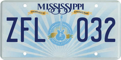 MS license plate ZFL032