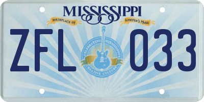 MS license plate ZFL033
