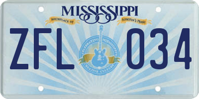 MS license plate ZFL034