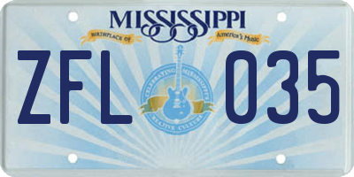 MS license plate ZFL035