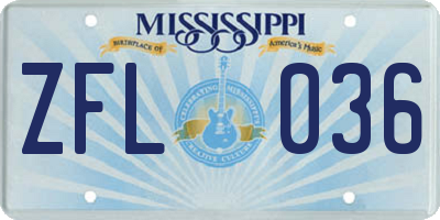 MS license plate ZFL036