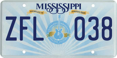 MS license plate ZFL038