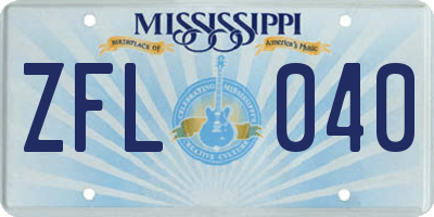 MS license plate ZFL040