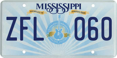 MS license plate ZFL060