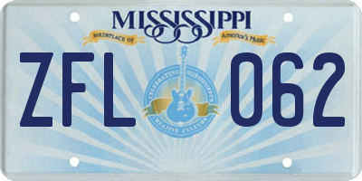 MS license plate ZFL062