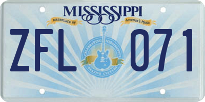 MS license plate ZFL071