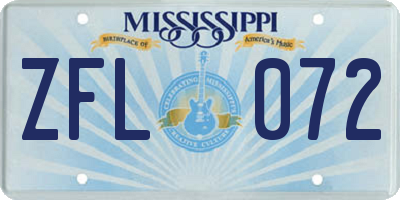 MS license plate ZFL072