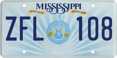 MS license plate ZFL108