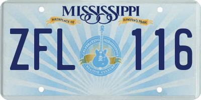 MS license plate ZFL116