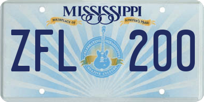 MS license plate ZFL200
