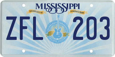 MS license plate ZFL203