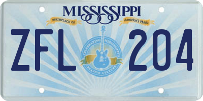 MS license plate ZFL204
