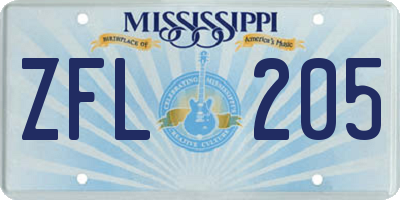 MS license plate ZFL205