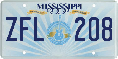 MS license plate ZFL208