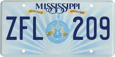 MS license plate ZFL209