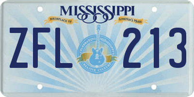 MS license plate ZFL213