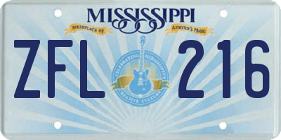 MS license plate ZFL216